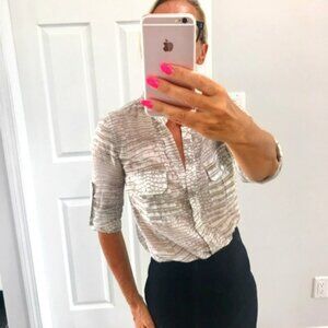 BCBG MaxAzria cotton/silk snake print button front blouse size xs